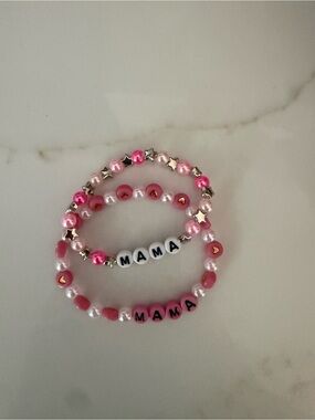 Pink or Blue “MAMA" Beaded Stretch Bracelet Set (2)